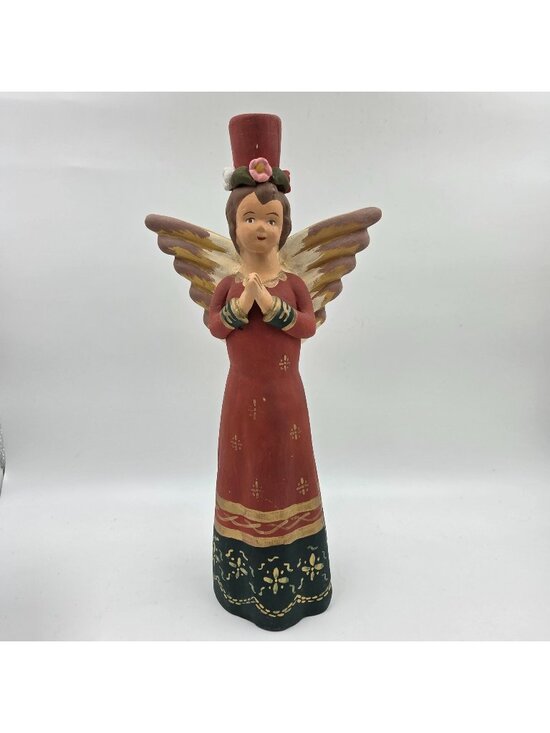 Other - Peruvian Hand Painted Terra Cotta Angel Candle Holder Folk Art Red